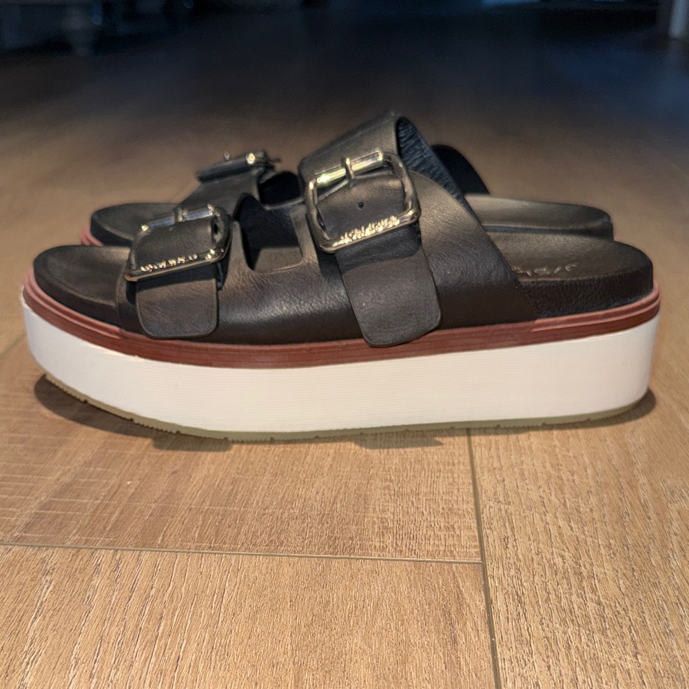 J/SLIDE Bowie Black Double Buckle Platform Slide Sandals - Picture 3 of 6